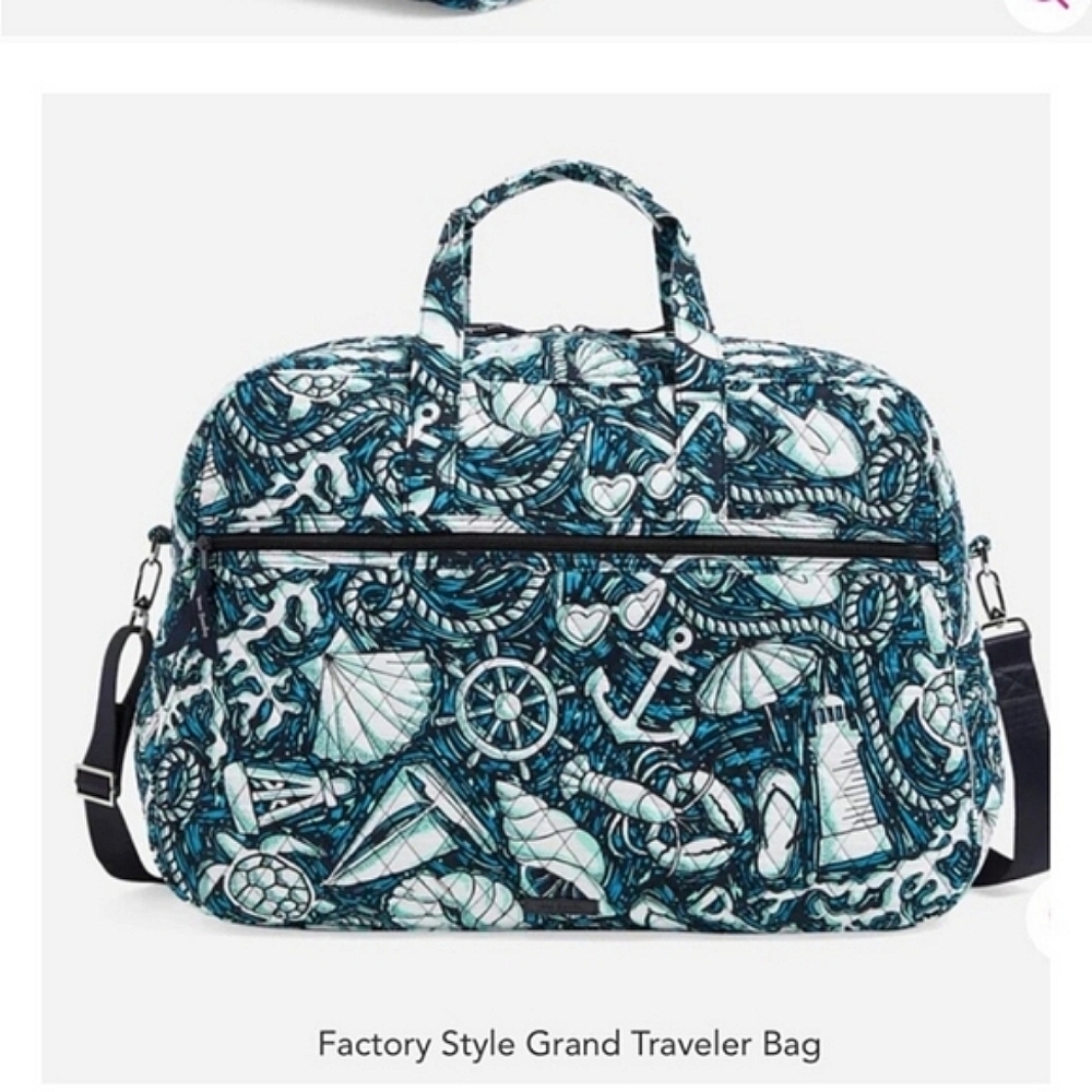 🆕️🐚FREE GIFT!+ Vera Bradley Medium Traveler Bag - Shore Enough Weekender Blue